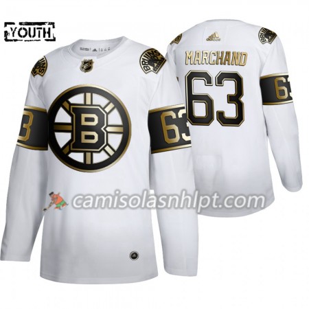 Camisola Boston Bruins Brad Marchand 63 Adidas 2019-2020 Golden Edition Branco Authentic - Criança